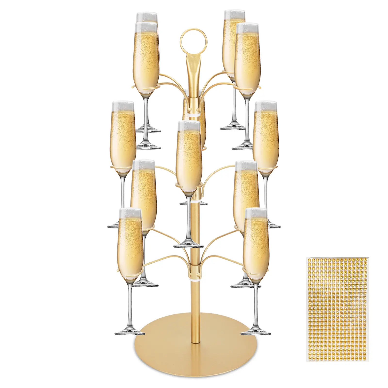 Stylish Rust-Resistant 3-Tier Rotating Sturdy Metal Champagne Tree Stand - 12-Glass Capacity Drink Holder for Party Hosts, Wine Lovers, Bar & Home Glass Display, Black