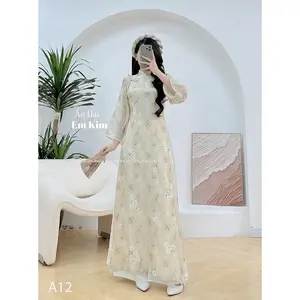 green Miniflowers Ao Dai  A12 | Ao Dai for Women| Lunar New Year | Ao Dai Viet Nam