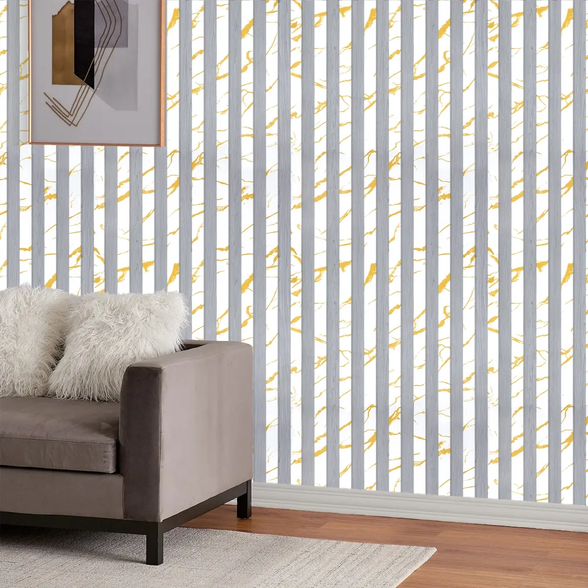 Silver Color Striped Marble Texture Wallpaper Roll, Decorative Wallpaper, Marble Pattern Wallpaper, Waterproof Self-Adhesive, Easy Peel and Stick, Home Decor for Living Room Bedroom Kitchen
