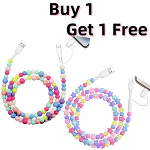 【Buy 1 Get 1 Free】Pearl-Decorated Charging Cable - 2-in-1 Data Cord for USB-C & Lightning, 3.3 Feet, Colorful Beads, Durable & Fast Charging, Ideal for Women