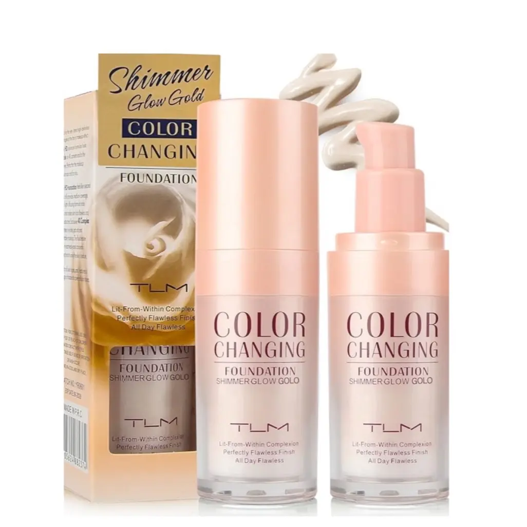 (NEW MODEL)  2x TLM Colour Changing Foundation with Gold Shimmer,  Liquid base makeup foundation with gold glow , concealer flawless coverage for fair to medium skin tones