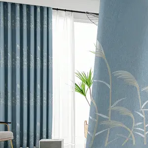 Blue Jacquard Blackout Curtains, Nordic Style Bedroom Drapes, Dustproof Insulated Fabric, Top Eyelet Design, Sun Protection Material, Home Decoration Curtain
