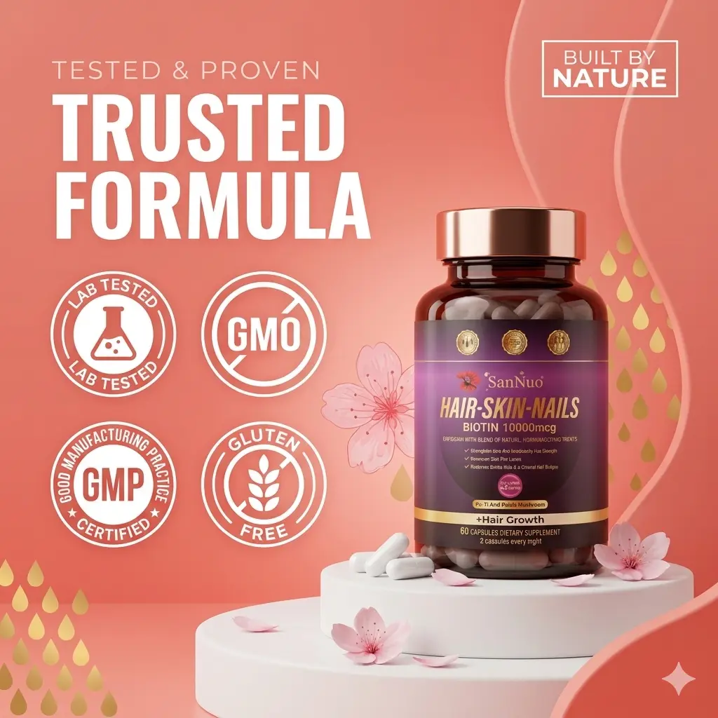 SanNuo Hair Rescue Vitamins - Soothing Reishi & He Shou Wu Blend with Biotin for Postpartum & Stress Support | Fuller Looking Hair & Root Revitalizer - Non-GMO