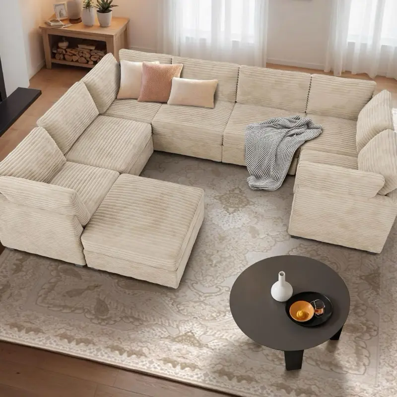 Large 8 Seat Modular Sectional Couch With Ottoman Seat Corduroy Sleeper Sectiona