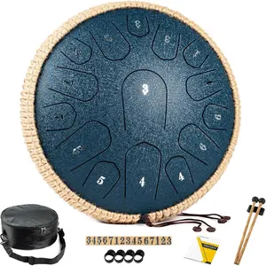 Steel Tongue Drum - 13 Inches 15 Notes Tongue Drum - Hand Pan Drum with  Book, Handpan Drums Mallets and Carry Bag, D Major (Navy Blue)