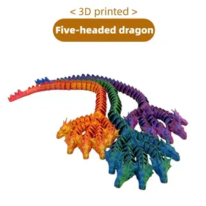 3D Printed 5-Head Dragon Model Toy 44cm with Moveable Joints, Perfect for Home Office Decor and Gift Ideas