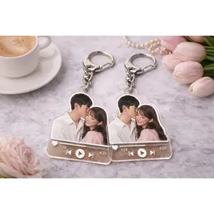 Personalized Couple Acrylic Keychain Set, Custom Photo Music Keychain, 3mm Clear Acrylic Anniversary Gift For Lovers