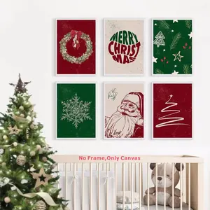 Christmas Themed Wall Art without Frame, 6 Counts/set Merry Christmas Poster, Wall Decor for Home Living Room Bedroom Dining Room