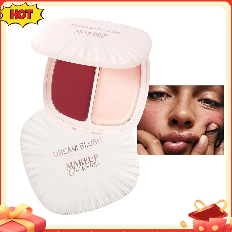 2 in 1 Pearl Cream Blush Highlights, Buildable & Blendable Face Makeup Blush for Cheeks, Lightweight Soft Long-lasting Blusher for Girls & Women, Blush+Highlight+Eyeshadow Contour Daily Silky Gift Glitter Shimmer Cosmetic
