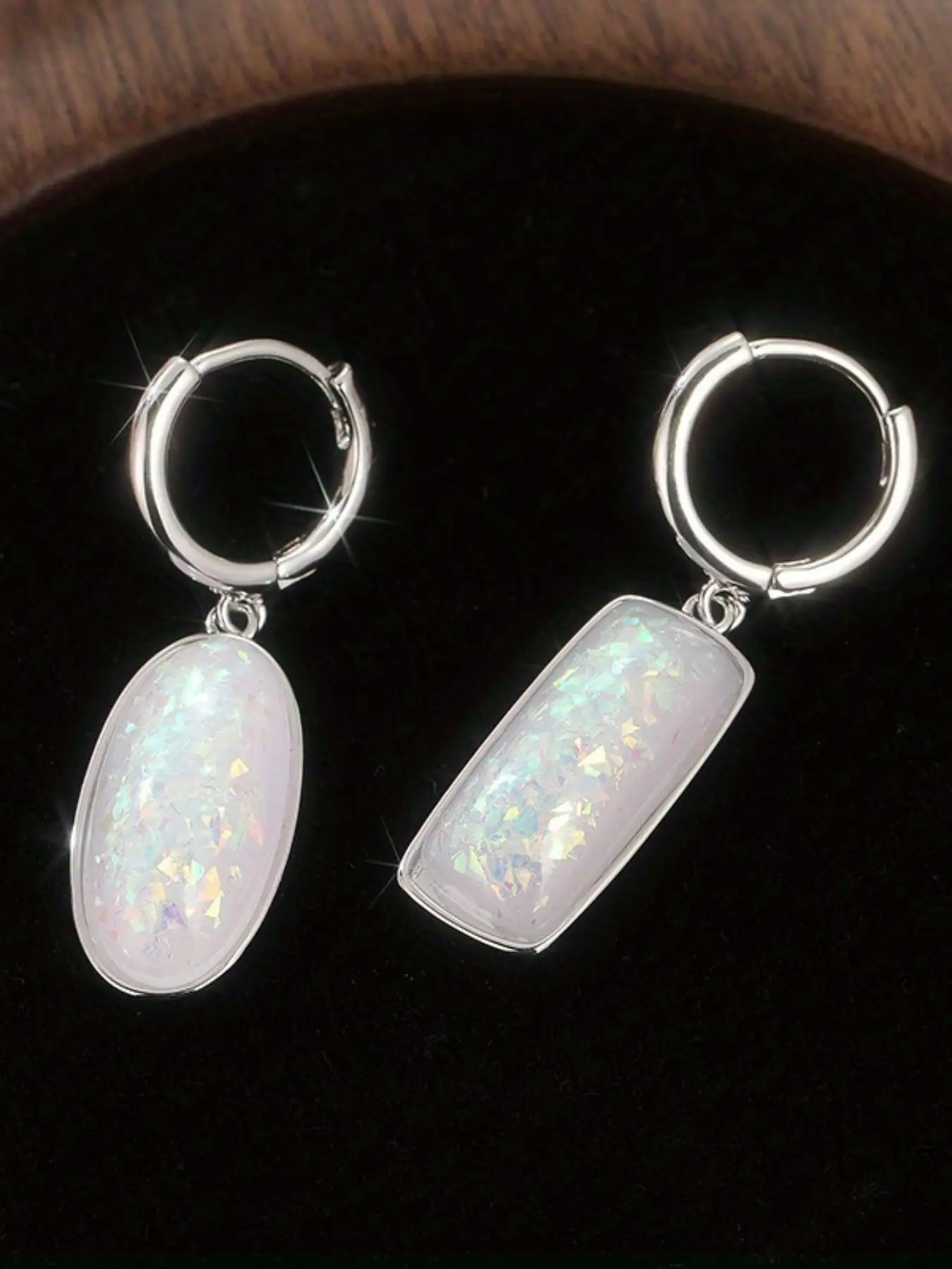 Vintage Geometric Asymmetrical Earrings, Opal Earrings, Elegant Women's Accessory, Sophisticated Gift for Her, Hoop Shape Earrings, Unique Design Earrings