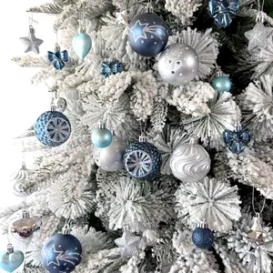 Black Gold Brown & Blue Silver Dual-Tone Christmas Ornament Set (64PCS) | Heart/Star/Deer/Geometric Pattern Shapes, Christmas Tree Decor Holiday Must-Have