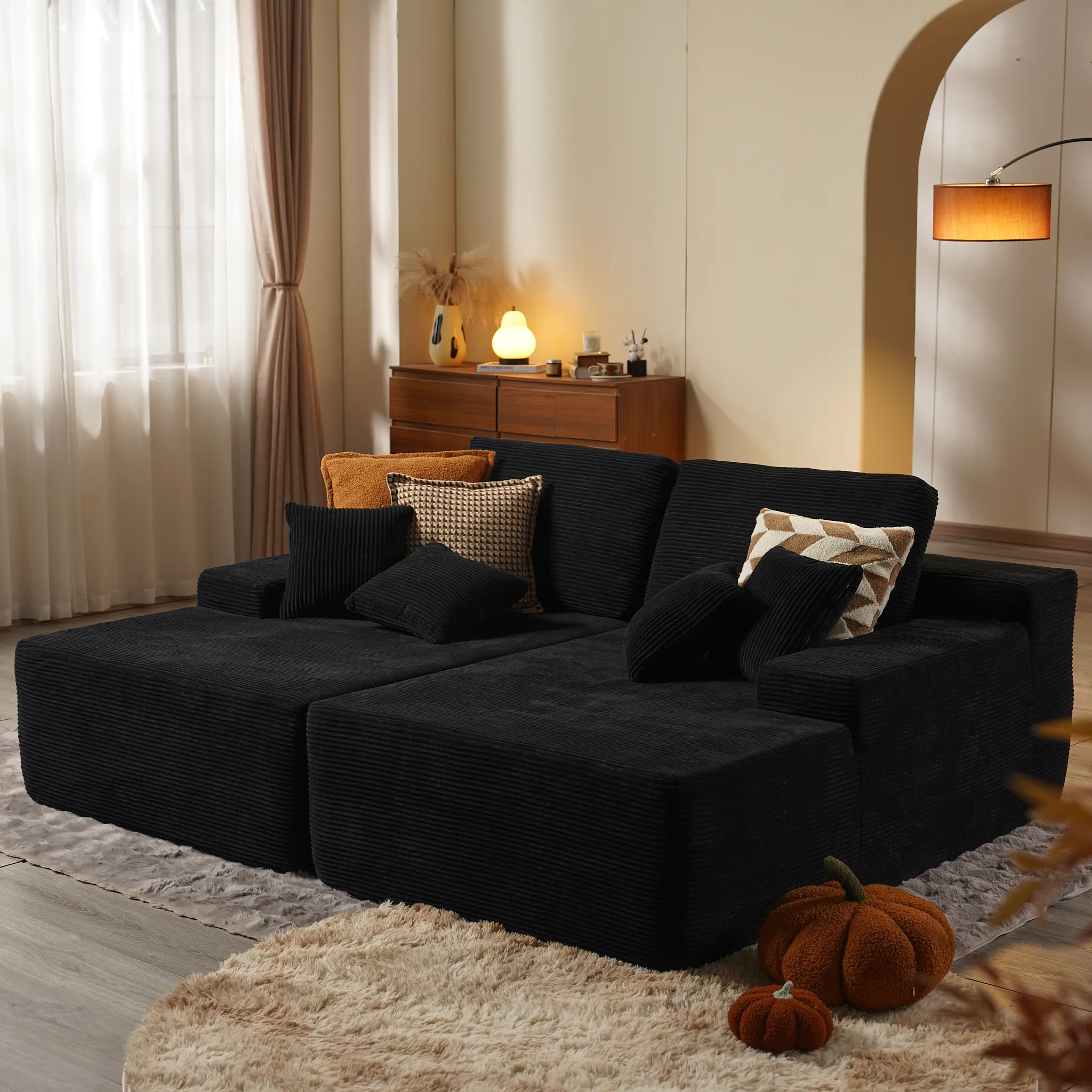 81" Oversized Black Corduroy