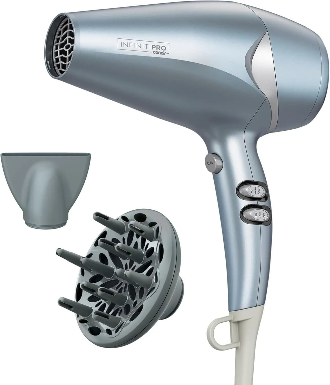 Conair InfinitiPRO Hair Dryer with Diffuser & Concentrator, 1875W, 1 lb. | Lightweight blow dryer with custom heat and speed and a 5-ft cord for effortless styling on thick, fine, wavy, and curly hair