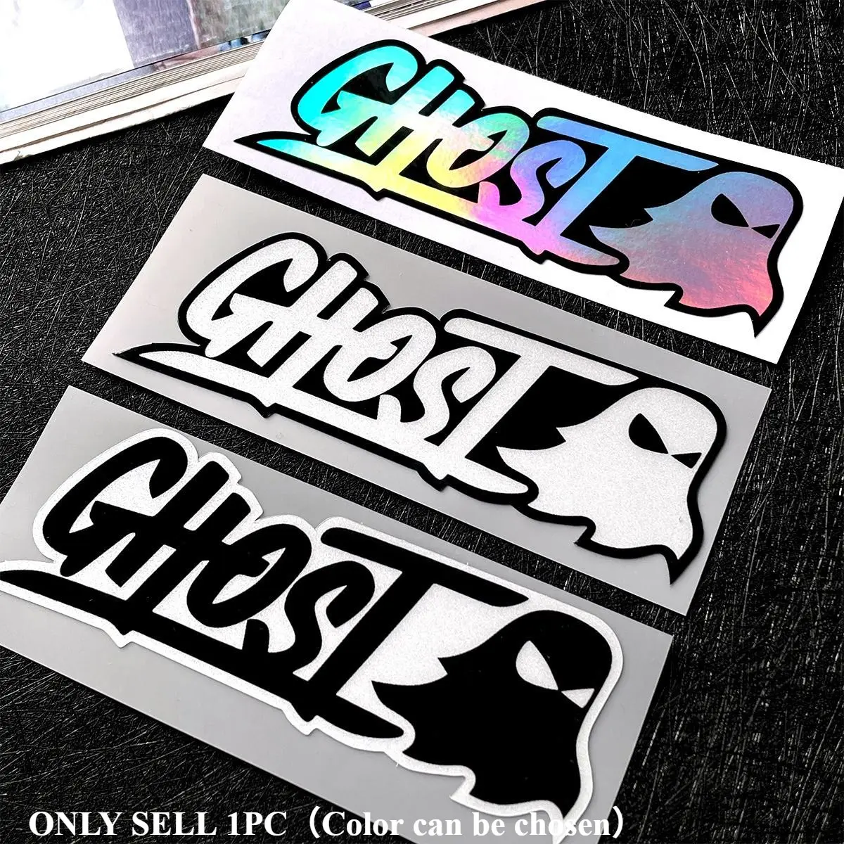 1PC Waterproof vinyl sticker decal for motorcycles and cars, featuring a ghost design, perfect for your motorcycle windshield and body, Motorcycle Stickers, Waterproof Vinyl Decals