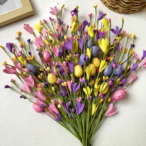 Realistic Faux Flowers, 12-Pack Artificial Colorful Eggs Mulberry Fruit Jasmine Spring Flower Berry Stem, Vibrant Faux Flowers Handmade Egg Floral Branches