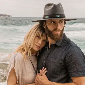 Stetson Black Straw Flat Brim Hat Helix