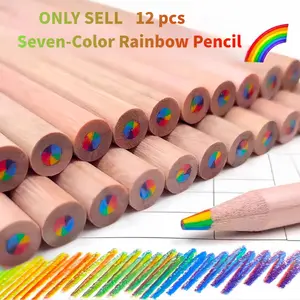 12-Piece Rainbow Gradient Magic Pencil Set, 7 Vibrant Colors, Ideal for Doodling, Drawing, Writing, Back-To-School Supplies, Birthday Gifts
