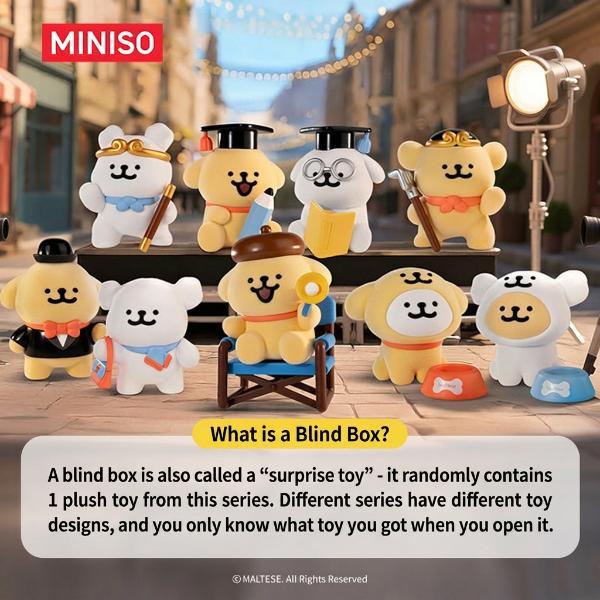 【Great gift】MINISO “Lines Little Dog Life Theater” series blind box—trendy collectible plush figurine, cute ornament for friends’ birthdays and holidays