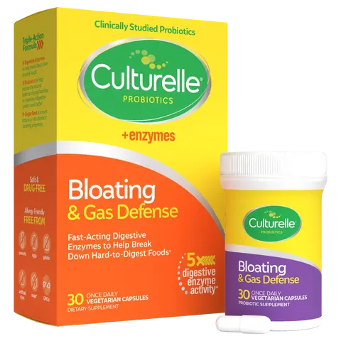 Culturelle Bloating & Gas Defense Probiotic Capsules - Daily Digestive Support with Probiotics, Digestive Enzymes & Ginger Extract