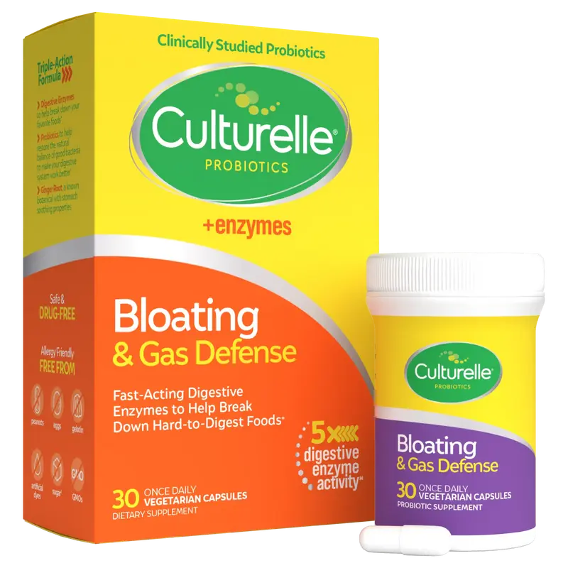 Culturelle Bloating & Gas Defense Probiotic Capsules - Daily Digestive Support with Probiotics, Digestive Enzymes & Ginger Extract