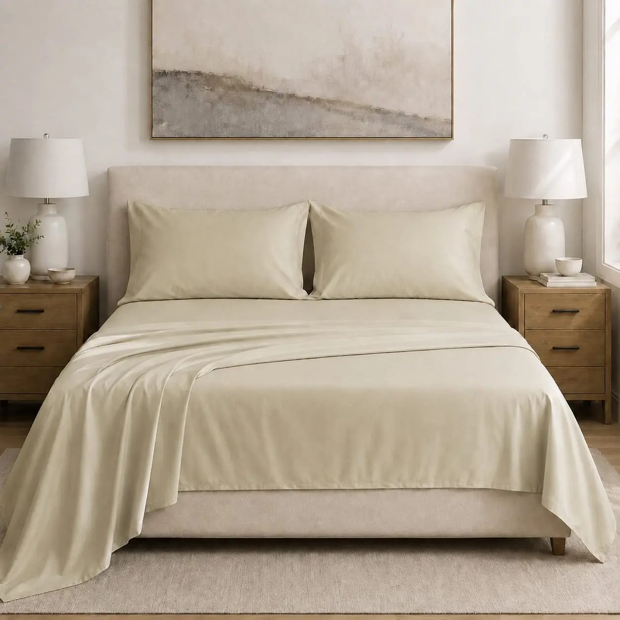 Beige Cotton Sateen Sheet Set
