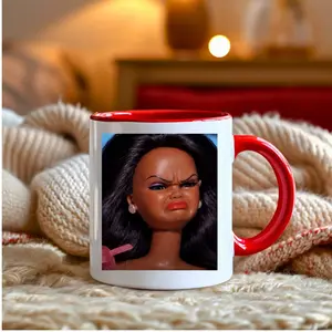 Angry Doll Face Mug | Unbalanced Doll Meme Mug | Sarcastic Coffee Mug | Disgusted Distressed Doll Humor | Funny Mug