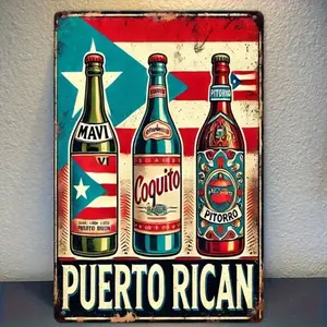 Aluminum Vintage Wall Decor Home Business Decor Western Decor 8x12 Inch Puerto Rican Beer Bottle Label Sign for Home Bar Cafe Man Cave Aluminum Art
