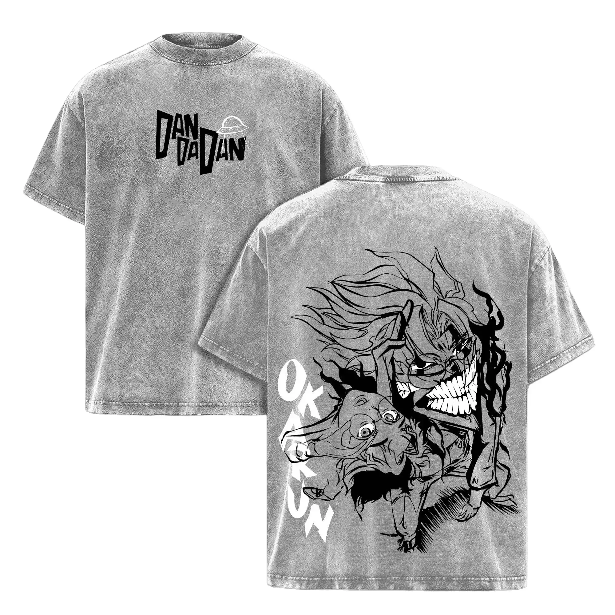 Okarun Vintage Acid Wash Graphic T-Shirt Oversized Anime Streetwear Tee for Men Women 100% Cotton Manga Merch Turbo Granny Yokai Alien Creepy Cute Japanese Fashion Retro Washed Top Trendy TikTok Clothing Casual Summer Outfit Y2K Daily Wear