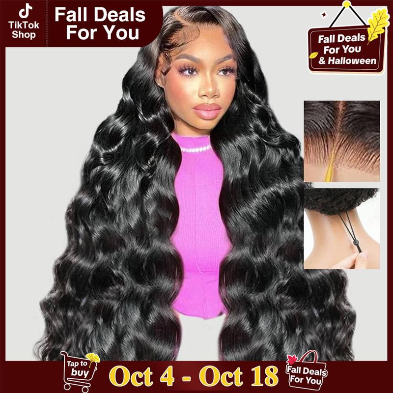 Mihugass Female Glueless Human Wig - 7x6 Glueless HD Lace Closure, Preplucked Hairline, Pre-Cut Lace, Natural Black, Adjustable Drawstring, Deep Wave Human Hair Wig