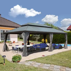 Domi 14'x22' Hardtop Gazebo Canopy,Outdoor Aluminum Gazebo with Galvanized Steel Double Roof, Extra Large Permanent Gazebo Pavilion for Patio Deck Backyard,Curtain and Netting