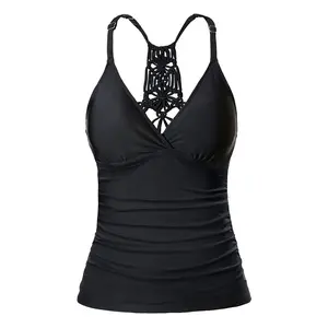 Holipick Tankini Top for Women V Neck Tummy Control Swim Top Ruched Bathing Suit Top Only No Bottom