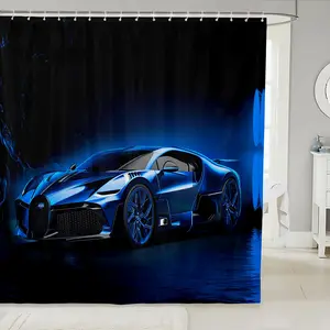 Sports Car Shower Curtain,Blue Race Car Fabric Shower Curtains,Extreme Sports Bathroom Waterproof Accessories with 12 Hooks,Cool Curtains,72x72 Inches