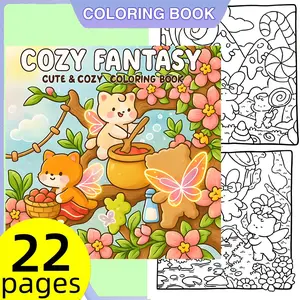 Cozy Fantasy Cute & Cozy Coloring Book for Kids & Adults, 120GSM Thick Paper No Bleed, 22 Easy Bold Kawaii Fantasy Animal Pages, Non-Toxic Odorless, Perfect for Stress Relief, Great Gift for Kawaii & Fantasy Lovers, All Ages