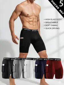 5 Pack Men's Athletic Running Shorts with Pockets, Quick Dry Moisture Wicking Breathable High Elasticity Workout Training Shorts for Gym, Running, Fitness, Exercise, Gym Exercise Activewear, and Everyday Active Sportswear, Black White Set