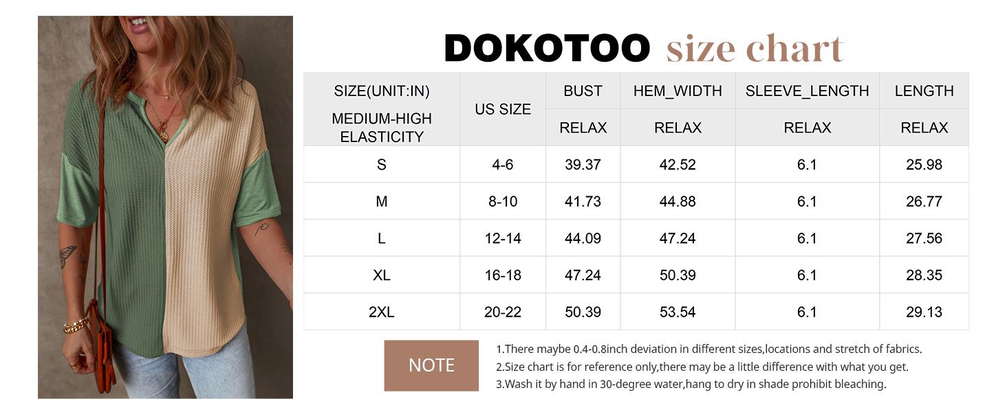 Dokotoo Womens Summer Tops Fashion 2026 Half Sleeve Waffle Knit Shirts Casual V Neck Colorblock Patchwork Blouses