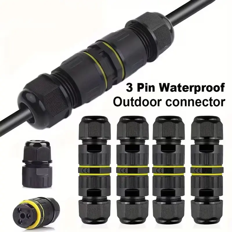 Waterproof Electrical Connector - Quick-Connect Solderless Terminal, 3-Pin Outdoor/Indoor Junction Box for LED/Lamp Wiring, Landscape Lighting, Weatherproof Cable Extensions, Crimp Connectors