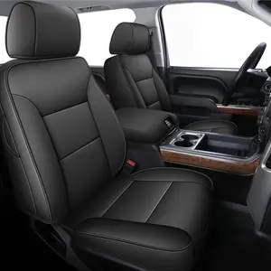 Waterproof Heavy-Duty Leather Seat Covers, Custom-Fit Full-Wrap 40/60 Split Car Seat Protectors for Chevy Silverado/GMC Sierra 1500 (2014-2018) & 2500HD/3500HD (2015-2019) Crew Cab, Black, Stain-Proof, Tear-Resistant, Easy-Clean, Airbag-Safe, Leather Seat