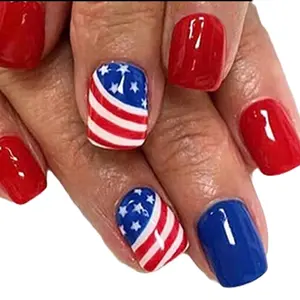4Style/96Pcs Independence Day Fake Nail Set - Star Design Full Cover Press On Nail Set USA Flag Nail Art