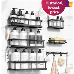 YASONIC  Shower Caddy, 5 Pack Black bathroom accessories, wall organizer, No Drill Bathroom Shower Organizers With Removable Hooks, Rust Proof Shower Shelves For Inside Shower, free wall mountshower organizer