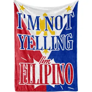 Filipino Gifts for Women Men, Filipino Funny Blanket, Philippines Proud Philippine Flag Flannel Throw Blanket, I'm Not Yelling I'm Filipino, 50" X 65"