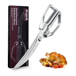 【February Faves】HUUSK Kitchen Scissors Silver - Stainless Steel Kitchen Shears for Food, Japanese Cooking Scissor, Sharp Meat Scissors Dishwasher Safe, Heavy Duty Poultry Shears for Chicken Bones, and Turkey