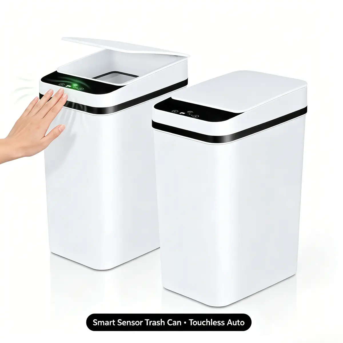 Summerwins 2026 New 12L Waterproof ABS Smart Waste Bin - Touchless Motion Sensor Automatic Trash Can (23.5cm*15.5cm*30cm) with 2 AA Batteries, Touchless Sensor Kitchen Trash Cans for Home, Plastic Bathroom Bins, Ipx5 Waterproofing Handles Splashes