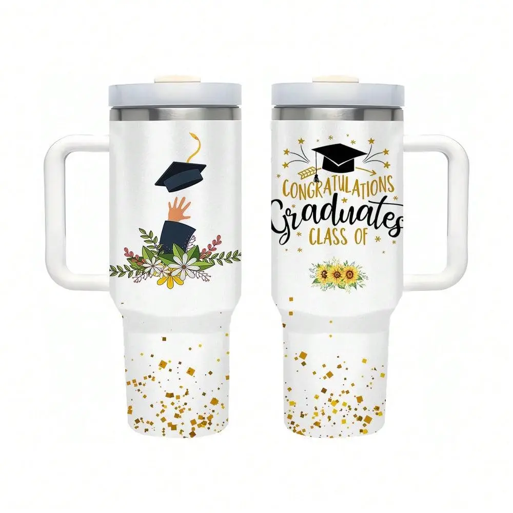 40 Oz Stainless Steel Double-Wall Vacuum Flask Water Bottle Mug - Stylish Large Insulated Graduation Tumbler for Adults, Portable Leak-Proof Travel Bottle with Handle, Straw Lid, Cold Coffee Drinkware, 7-12H Temp Retention, Father's Day Gift, Water Bottle