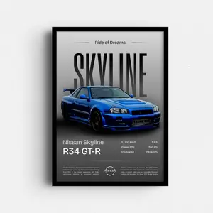 Nissan R34 Skyline GT-R Digital Art Print – JDM Poster Download for Car Lovers, Drift Fans & Retro Tuner Garage Wall Decor