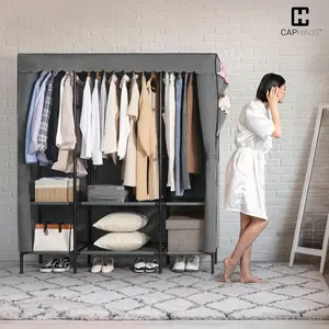 CAPHAUS Heavy Duty Garment Rack W/Fabric Cover, Clothing Storage Organizer Rack, Covered Portable Closet Wardrobe Clothes Rack for Hanging Clothes, Wardrobe Rack W/Cover, 61/67-Inch Wide