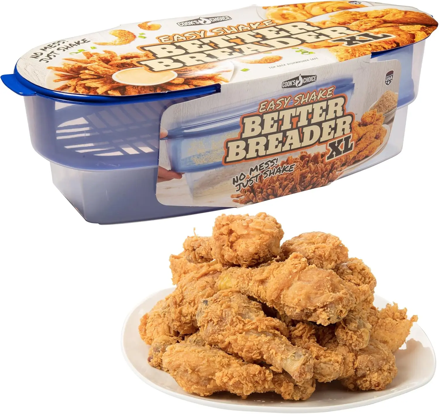 XL Original Better Breader Bowl 16" Mess-Free Kitchen Utensils Breading Station - Reusable Airtight Containers with Lid, Shake & Coat Batter Tray for Air Fryer Prep, Easy Cleanup
