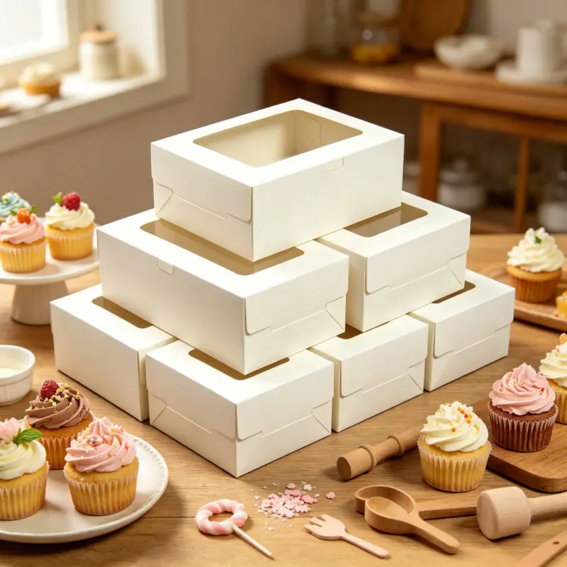 20/15/10/5/1pcs Minimalist White Paperboard Cupcake Packaging Boxes, 2/4/6 Pack Square Clear View Window Cupcake Holders.needoh.paper plates