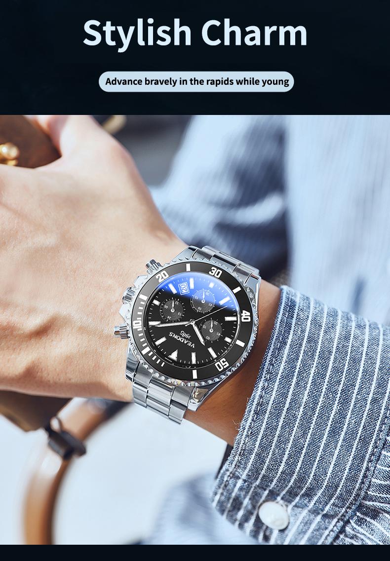 【Jumpstart sale】Men's  Luxury Dress Watch Business Fashion VALENTINE'S DAY GIFT  Quartz Watch Multifunctional wristwatch Chronograph QuartzMovement Luminous Date WaterResistant Boss Wristwatch for Party DailyWear Birthday Gift with Box