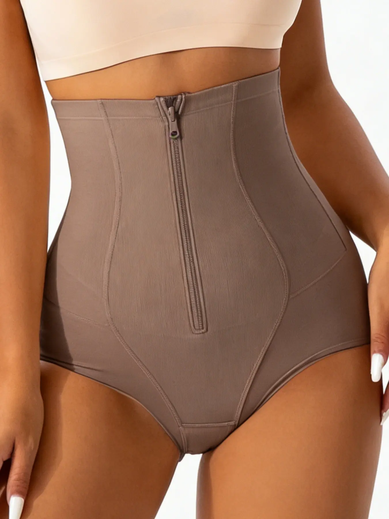 Women's High Waist Body Shaper Briefs, Fajas, Tummy Control Shapewear Bottoms, Butt Lifting Design With Hook Closure Zipper Waist Trainer Panty, Soft Elastic Material Smooth Invisible Fit Shorts, Everyday, Suitable For Casual Wear, Fitness
