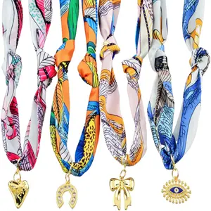 Scarf Necklace with Charm 4pack Silk Styling Scarf Charm Necklace for Women Bandana Necklace with Charms Adjustable Tie Statement Choker Jewelry for Birthday Mothers Day Christmas Teacher LadyValentine's Day gifts